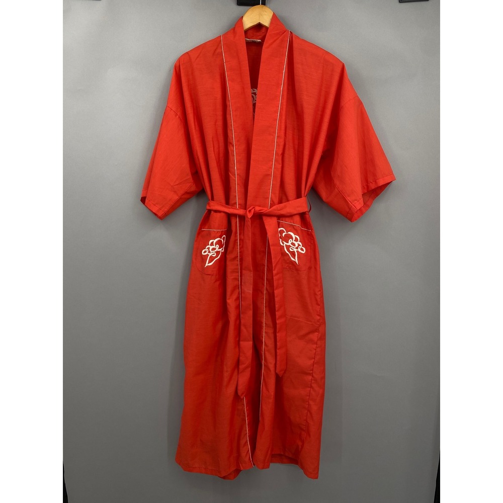 Vtg Plum Blossoms Embroidered Dragon Kimono Robe Red Men's Size Med PB-0010L
